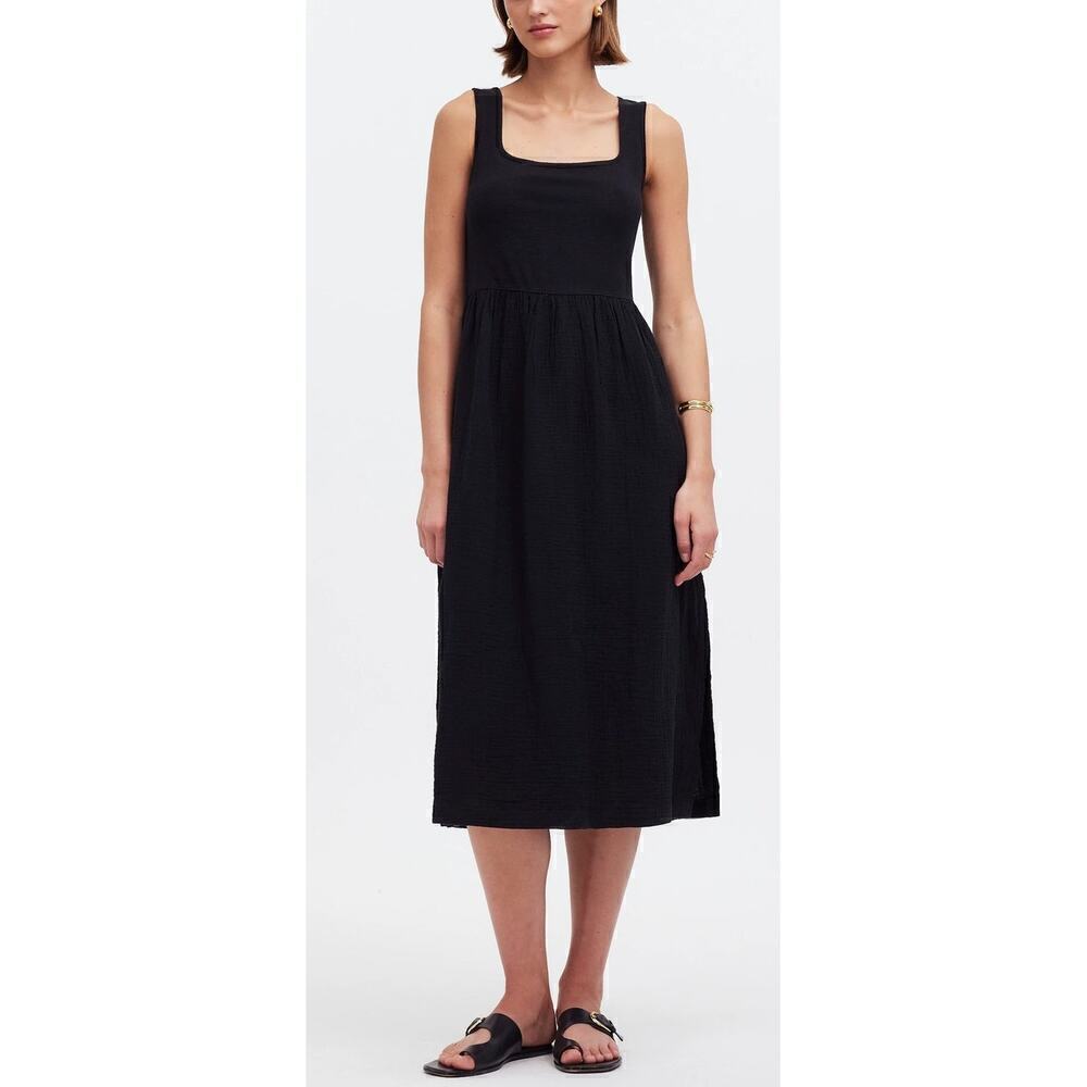 Madewell Cotton Knit Tank Dress Sleeveless Square Neck Midi True Black NWT S